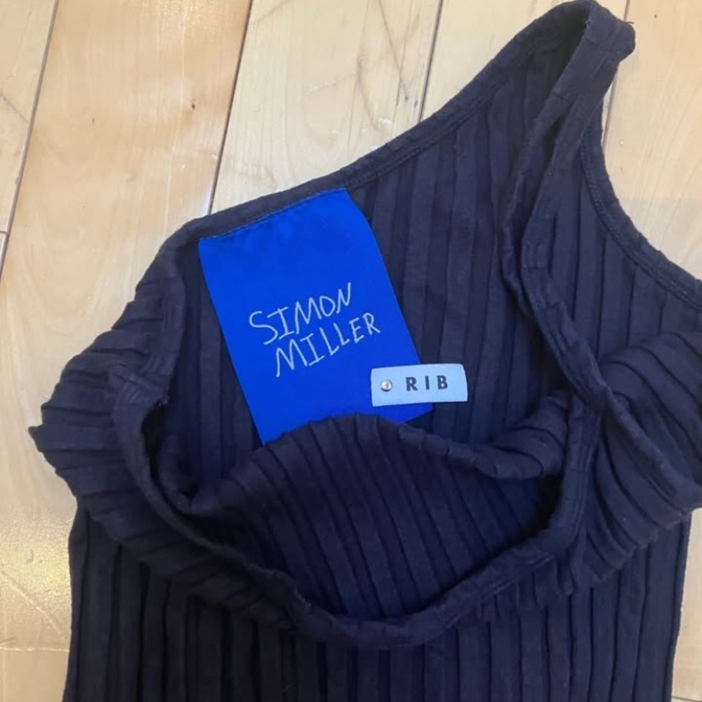 Simon Miller Ribbed Asymmetrical One Shoulder Black Top